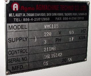 43.31 X Axis 21.65 Y Axis Agma VMC115 VERTICAL MACHINING CENTER, Fanuc 21 - powiększ zdjęcie