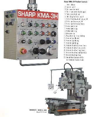 New Horizontal Mills - 86.6 Table 20HP Spindle Sharp KMA-3H Horizontal Mill HORIZONTAL MILL, Bed-