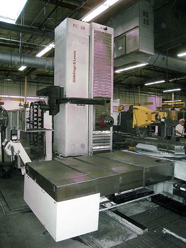 5.2" Spindle 98" X Axis Giddings &Lewis PC-50 HORIZONTAL BORING MILL, Fanuc 16iMA CNC Cntrl.Rotary Tbl,60ATC,CoolantThru - Haga clic para agrandar la imagen