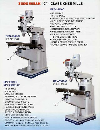 49Inch Table 3HP Spindle Birmingham BPS-1649-C Belt Drive Head VERTICAL MILL, - Haga clic para agrandar la imagen