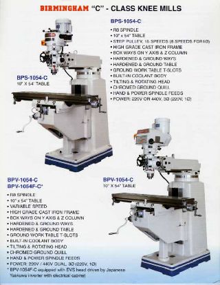 54Inch Table 3HP Spindle Birmingham BPS-1054-C Belt Drive Head VERTICAL MILL, - Haga clic para agrandar la imagen