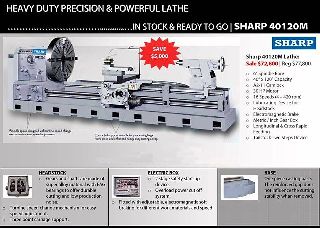 40Inch Swing 120Inch Centers Sharp 40120M Big Hole ENGINE LATHE, 6Inch Spindle Bore, - Haga clic para agrandar la imagen